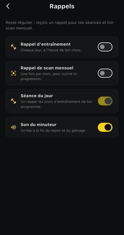 Rappels d'entraînement BodyScan IA